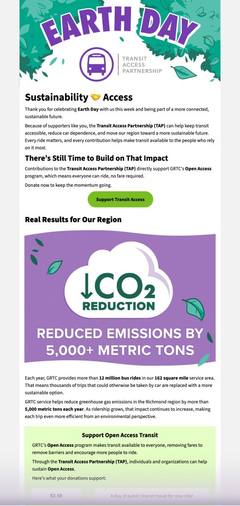 Cropped preview of Earth Day email